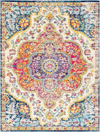 Livabliss Area Rugs - 4x6 Romaine Vintage Boho Fuchsia Mustard Blue Area Rug for Living Room Bedroom - Floral Medallion Stain Resistant Carpet for Kitchen, Nursery, Office (3'11" x 5'7")