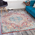 Livabliss Area Rugs - 8x10 Romaine Vintage Boho Rose Navy Sky Blue Area Rug for Living Room Bedroom - Floral Medallion Stain Resistant Carpet for Kitchen, Nursery, Office (7'10" x 10'3")