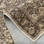 HUGEAR 4x6 Machine Washable Rugs Brown Hallway Area Rug Indoor Accent Rug Floral Low Pile Carpet Soft Throw Rug Bedroom Living Room Office Dining Room Kitchen Laundry Room Non Slip