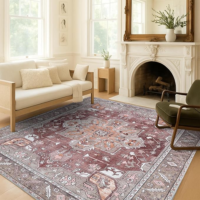 Washable Area Rug. Modern Farmhouse. Vintage. Turkish. Bohemian. Distressed. Oriental. Traditional. Rugs for Living Room. Dining. Bedroom. Office. Entryway. Foyer. (857RB, 5'9 x 8'9)