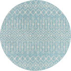 Unique Loom Outdoor Trellis Collection Area Rug - Tribal Trellis (7' 10" Round, Aqua/ Ivory)