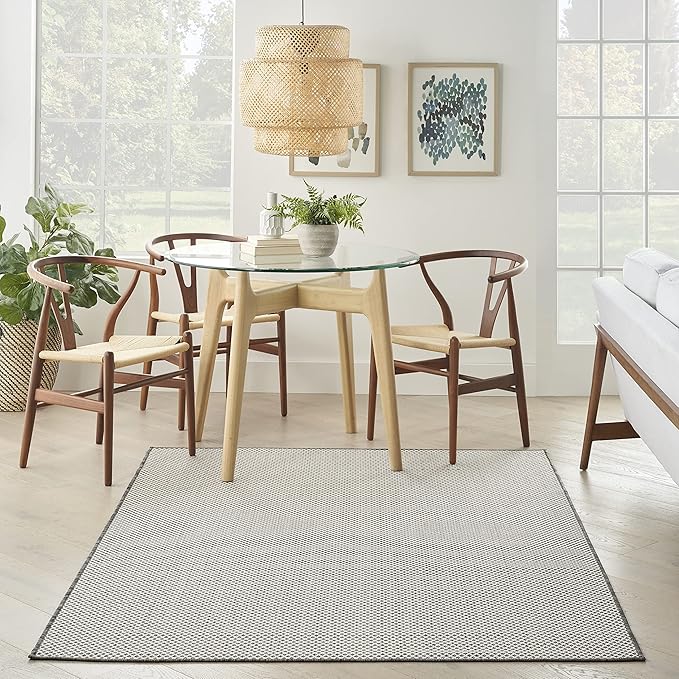 Nourison Home Courtyard Ivory Charcoal 5' x 7' Area Rug - Easy Clean, Non Shedding, Bed Room, Living Room, Dining Room, Kitchen (5' x 7')