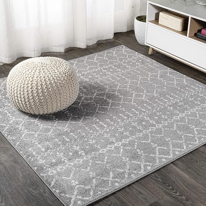 JONATHAN Y Boho Vintage Diamond Gray/Ivory Square Area Rug 9X9 ft, Moroccan Hype for Living Room, Bedroom, Kitchen, Office, Easy-Cleaning, High Traffic, Pet-Friendly, Non-Shedding (MOH101C-9SQ)