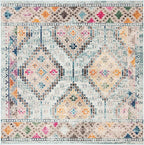 SAFAVIEH Madison Collection Area Rug - 5' Square, Blue & Yellow, Boho Diamond Distressed Design, Non-Shedding & Easy Care, Ideal for High Traffic Areas in Living Room, Bedroom (MAD418K)