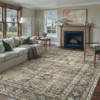 Vintage Area Rug 12x15 Brown Washable Living Room Large Carpet Non Slip Bedroom Indoor Office Low Pile Traditional Distressed Retro Accent Rug for Dining Room