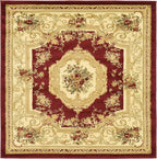 Unique Loom Versailles Collection Traditional Classic Floral Motif Area Rug (4' 0 x 4' 0 Square, Burgundy/ Ivory)