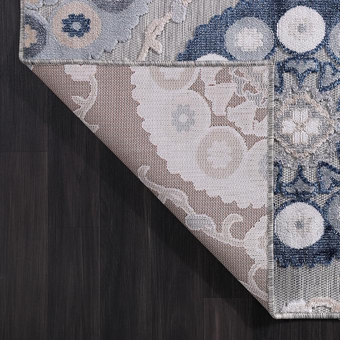 CAMILSON Runner Outdoor Rugs Oriental Retro Traditional Floral Medallion Area Rug 2x10 Non-Shedding Stain Resistant Indoor Carpet for Bathroom Hallway Kitchen Office (2 x 10 / Blue)
