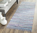 SAFAVIEH Rag Rug Collection Runner Rug - 2'3" x 10', Purple & Multi, Handmade Boho Stripe Cotton, Ideal for High Traffic Areas in Living Room, Bedroom (RAR121D)
