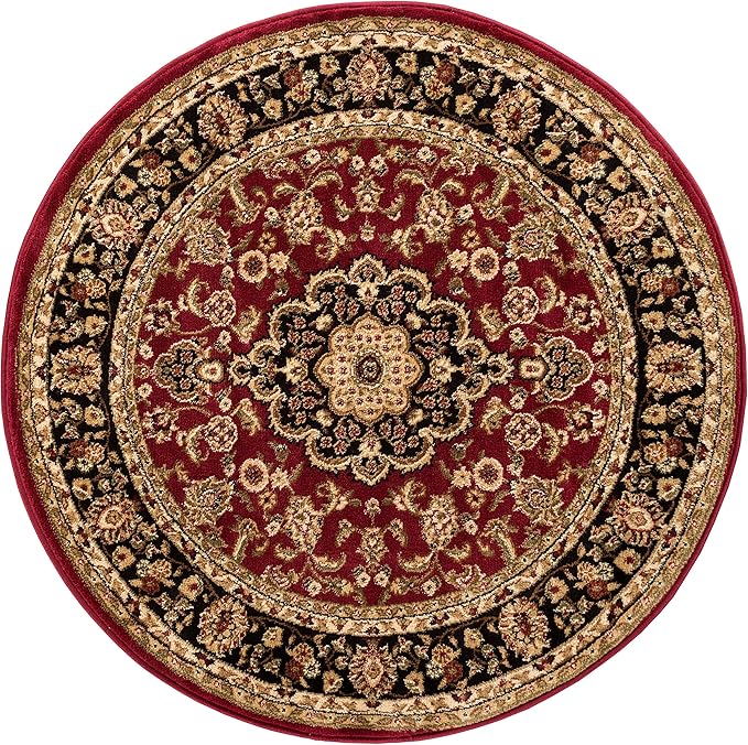 Well Woven Barclay Collection Medallion Kashan Red 5 ft Round Rug - for Living Room, Bedroom, and Dining Room