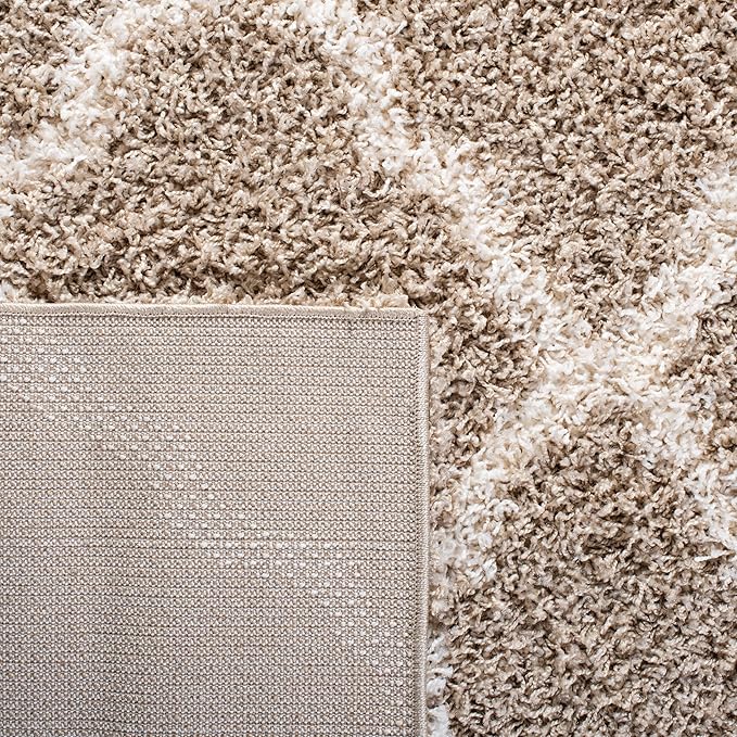 SAFAVIEH Dallas Shag Collection Area Rug - 5'1" x 7'6", Beige & Ivory, Trellis Design, Non-Shedding & Easy Care, 1.5-inch Thick Ideal for High Traffic Areas in Living Room, Bedroom (SGD257D)