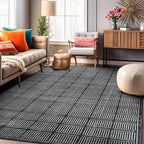 Rugshop Bohemian Stripe Lines Washable Non Slip Area Rug 8' x 10' Black
