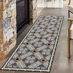Abstract Black White Geometric Runner Rug, 4x12ft, Luxury Greek Key Rugs for Home Decorative, Greek Spiral Texture Home Decor Non Slip Rugs, Washable Soft Reduce Noise Mat for Bedroom