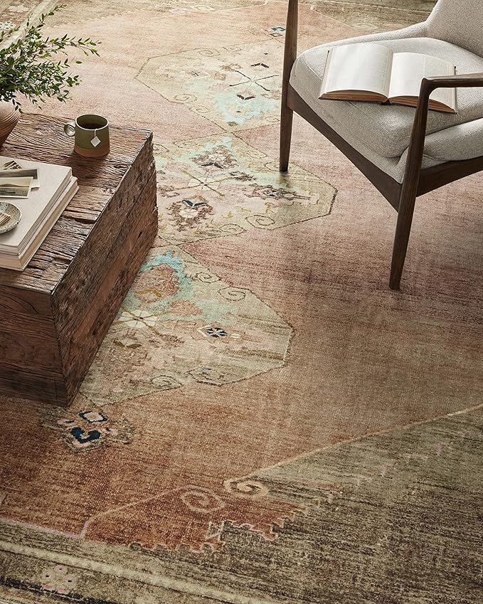 Loloi Magnolia Home by Joanna Gaines Sinclair Collection SIN-06 Clay/Tobacco 3'-6" x 5'-6", .25" Pile Height, Machine Washable, Accent Rug