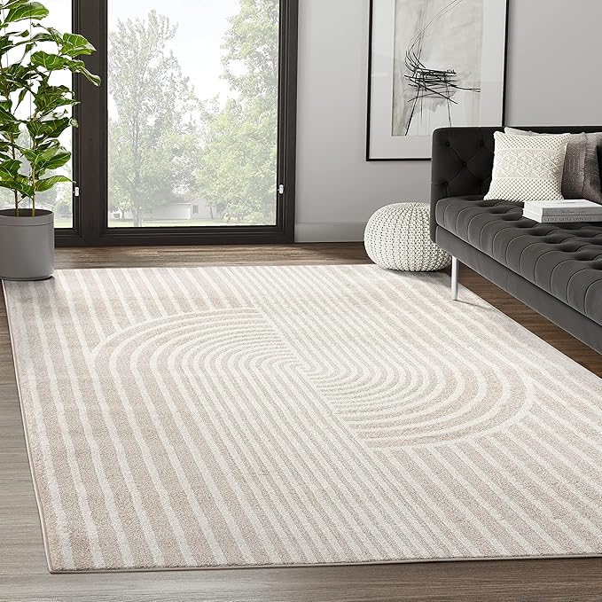 Abani Area Rug for Living Room -Nuevo 6' x 9' Beige Arch Pattern Area Rug, Soft and Durable Living Room Rug, Stain and Fade Resistant, Chic Modern Design, Pet & Kid Friendly