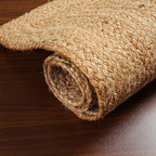 Hand Woven Farmhouse Jute Area Rug 5x8 Ft Rectuangler Natural Yarn, Rustic Vintage Beige Braided Reversible Rug, Eco Friendly Rugs for Bedroom, Kitchen, Living Room, Farmhouse 100% Jute Rug - Natural