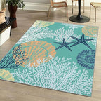 Tritard Coastal Area Rugs Nautical Beach Themed Non-Slip Machine Washable Rugs Modern Floor Carpet for Living Room Bedroom, 5x7, Teal and Turquoise