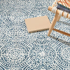 Dash & Albert Temple Ink Machine Washable Rug, 7.5 X 9.5 Feet, Blue Geometric Pattern