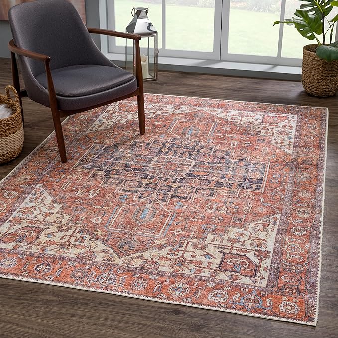 Bloom Rugs Washable 9' x 12' Rug - Red/Orange/Beige Traditional Area Rug for Living Room, Bedroom, Dining Room, and Kitchen - Exact Size: 9' x 12'