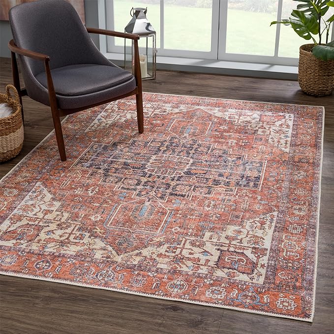 Bloom Rugs Washable 3' x 5' Rug - Red/Orange/Beige Traditional Area Rug for Living Room, Bedroom, Dining Room, and Kitchen - Exact Size: 3' x 5'