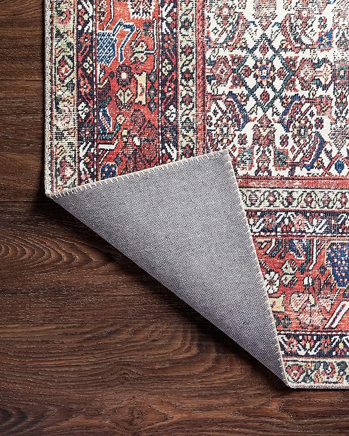 Loloi Layla Collection LAY-12 Ivory/Brick 9'-0" x 12'-0" .13" Thick Area Rug, Soft, Durable, Vintage Inspired, Distressed, Low Pile, Non-Shedding, Easy Clean, Printed, Living Room Rug