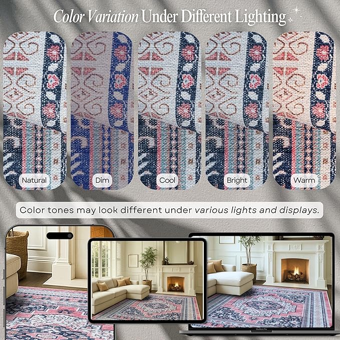 Fame Rugs Turkish Rug. Washable Vintage Oriental Antique Inspired Traditional Doormat Small Modern Area Rugs Luxury Entryway Entry Bedroom Bathroom Kitchen (399TN, 5'9 x 8'9)
