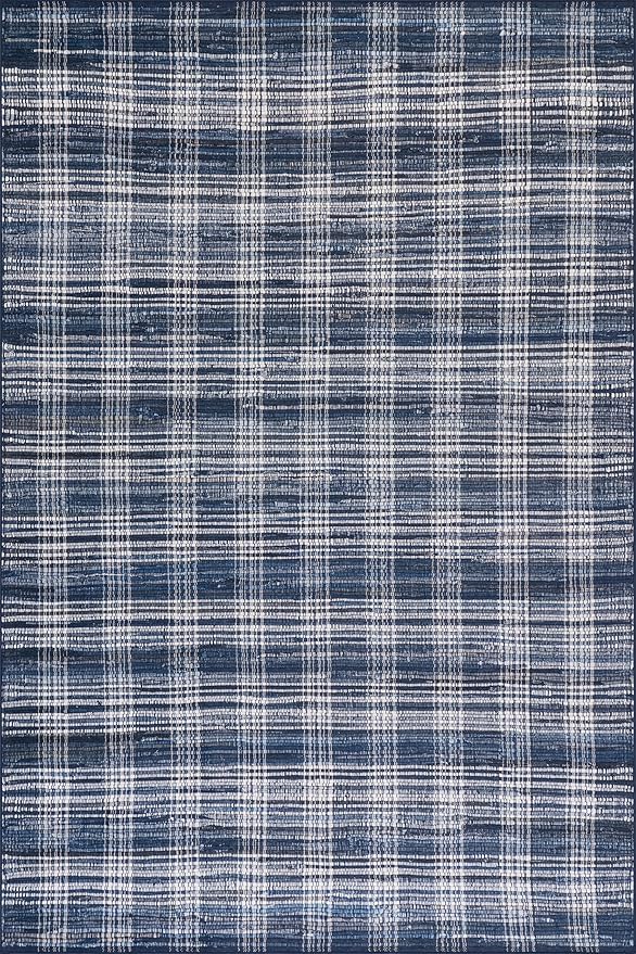 Dash & Albert Denim Plaid Blue Machine Washable Rug, 9.5 X 13.5 Feet, Blue/White Plaid Pattern