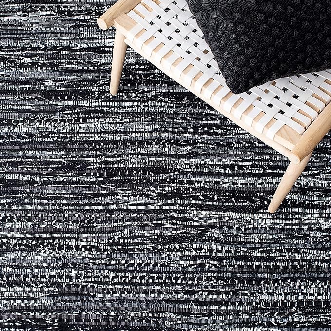 SAFAVIEH Rag Rug Collection Accent Rug - 2'6" x 4', Black, Handmade Boho Stripe Cotton, Ideal for High Traffic Areas in Entryway, Living Room, Bedroom (RAR121Z)