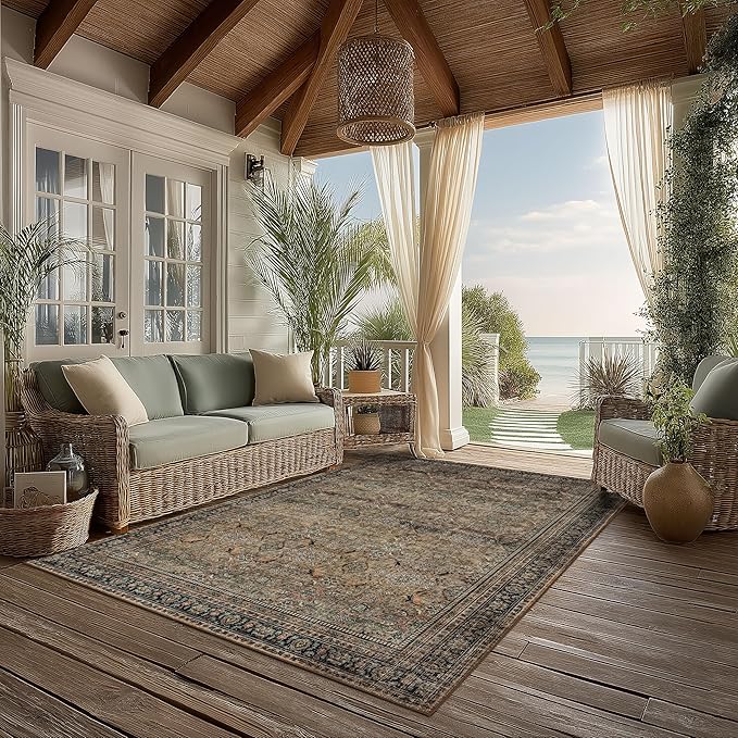 Area Rug Non Slip Machine Washable Ultra Soft Living Room/Bedroom/Kitchen/Outdoor/Classroom Vintage Brown, 5'×7'