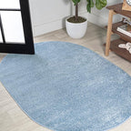 JONATHAN Y Haze Solid Low-Pile Classic Blue 4x6 Oval Indoor Area Rug, Coastal,Bohemian,Minimalist,Classic, Easy-Cleaning for Living Room,Bedroom,Kitchen,Pet Friendly,Non-Shedding (SEU100F-4OV)