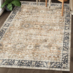 ReaLife Rugs Machine Washable Area Rug - Living Room Bedroom Bathroom Kitchen Entryway Office - Padded Low Pile Stain Resistant Premium - Boho Farmhouse Vintage - BEV - Beige Tan Brown 4' x 6'