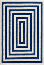 Abani Contemporary Blue & Ivory 6'x9' Area Rug, Contrasting Geometric Modern Stripe Symmetrical Living Room Carpet Rugs