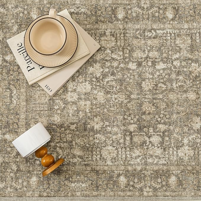 Brown Runner Rug 2x6 Hallway Machine Washable Kitchen Vintage Distressed Non Slip Long Carpet Indoor Retro Floral Bedroom Accent Throw Rug for Bathroom Office Laundry Dining Room