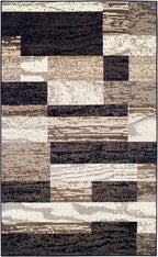 SUPERIOR Indoor Area Rug, Jute Backed, Modern Geometric Patchwork Floor Decor for Bedroom, Office, Living Room, Entryway, Hardwood Floors, Rockwood Collection, 4' x 6', Chocolate
