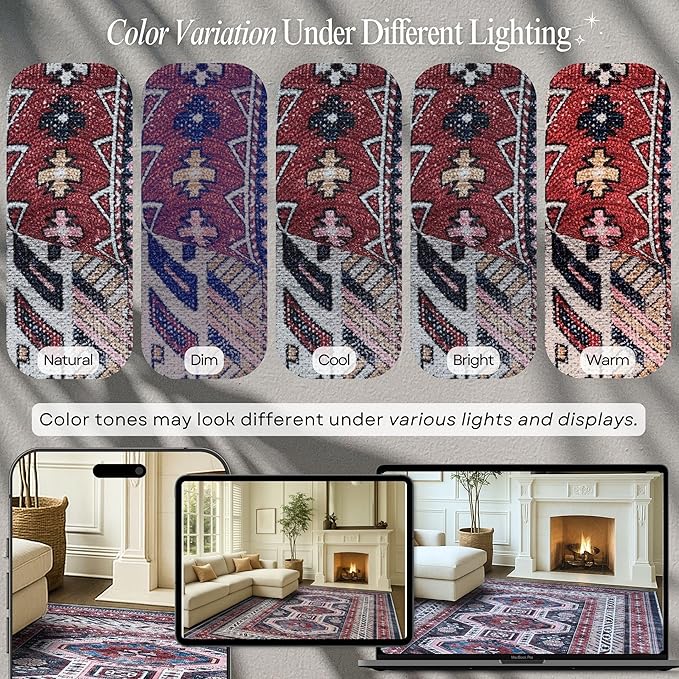 Fame Rugs Turkish Rug. Washable Vintage Oriental Antique Inspired Traditional Doormat Small Modern Area Rugs Luxury Entryway Entry Bedroom Bathroom Kitchen (400RN, 4'9 x 6'9)
