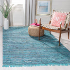 SAFAVIEH Rag Rug Collection Accent Rug - 2'6" x 4', Blue & Multi, Handmade Boho Stripe Cotton, Ideal for High Traffic Areas in Entryway, Living Room, Bedroom (RAR121B)