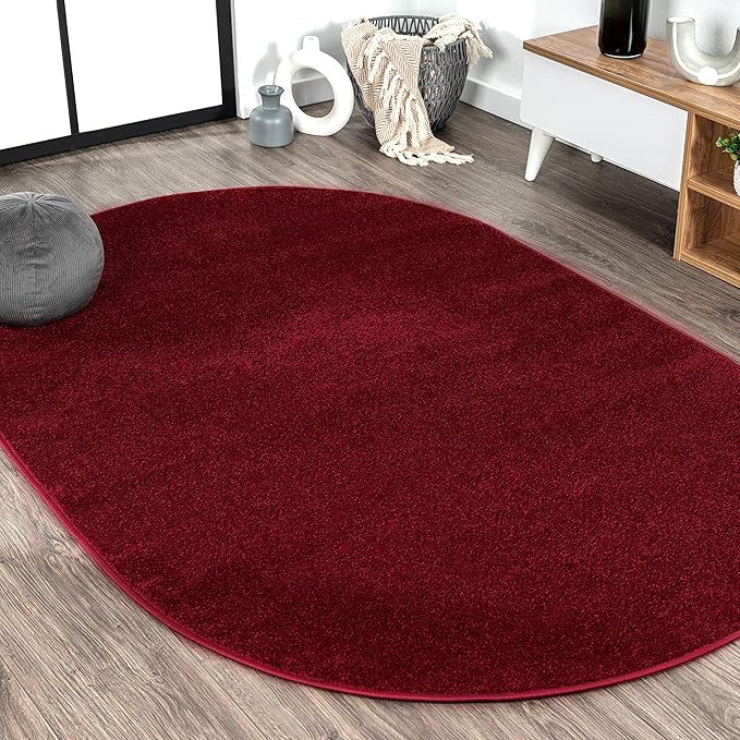 Eyely UES100Q-6OV Supersoft Haze Solid Low-Pile Indoor Area Rug, Coastal, Bohemian, Minimalist, Classic, Casual for Bedroom,Kitchen,Living Room,Non Shedding,Easy-Washing, Red, 6 X 9 Oval