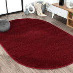 Eyely UES100Q-3OV Supersoft Haze Solid Low-Pile Indoor Area Rug Casual;Contemporary;Solid;Traditional, Bedroom, Kitchen, Living Room, Easy-Cleaning, Non-Shedding, 3 X 5 Oval, Dark Red
