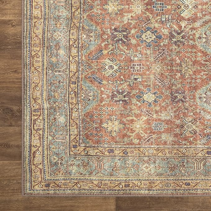 Bloom Rugs Washable Non-Slip 10x14 Rug - Terracotta/Mustard Traditional Oriental Area Rug for Living Room, Bedroom, Dining Room, and Kitchen - Exact Size: 10' x 14'
