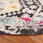 SAFAVIEH Madison Collection 3' Round Black / Yellow MAD418Z Boho Diamond Distressed Non-Shedding Dining Room Entryway Foyer Living Room Bedroom Area Rug