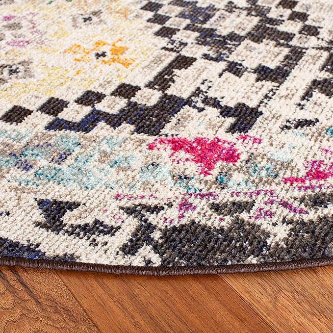SAFAVIEH Madison Collection 3' Round Black / Yellow MAD418Z Boho Diamond Distressed Non-Shedding Dining Room Entryway Foyer Living Room Bedroom Area Rug