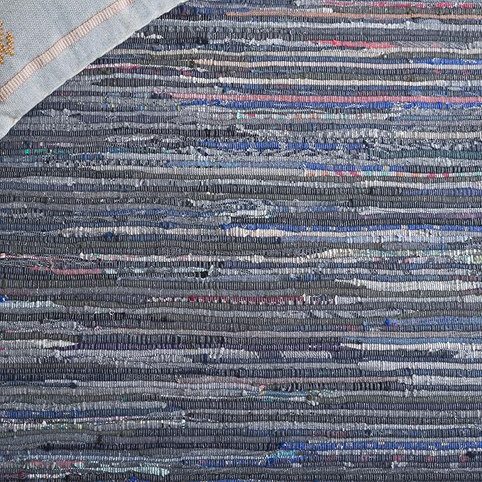 SAFAVIEH Rag Rug Collection Area Rug - 10' x 14', Ink & Multi, Handmade Boho Stripe Cotton, Ideal for High Traffic Areas in Living Room, Bedroom (RAR121C)