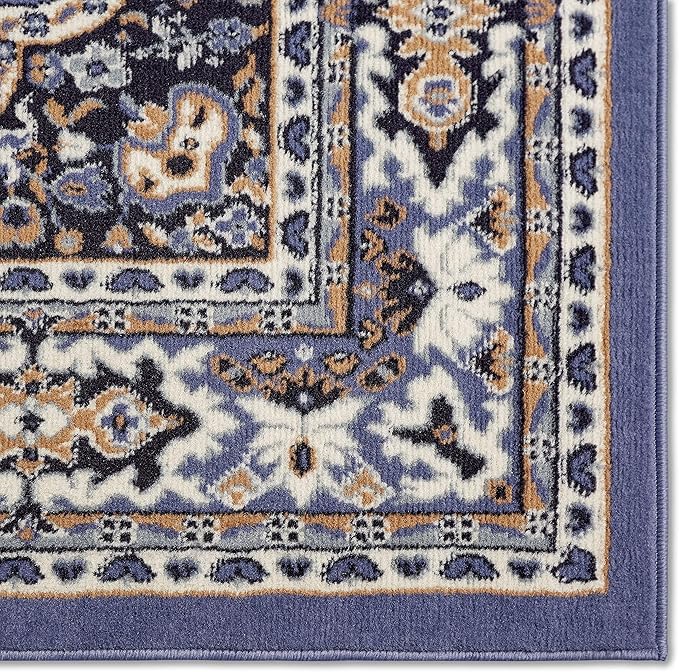 Home Dynamix Premium Sakarya Traditional Medallion Border Area Rug, Country Blue, 3'7"x5'2" Rectangle