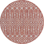 Unique Loom Outdoor Trellis Collection Area Rug - Tribal Trellis (3' 3" Round, Rust Red/ Ivory)