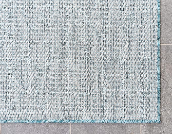Unique Loom Outdoor Trellis Collection Area Rug - Tribal Trellis (4' 1" x 6' 1" Rectangle, Aqua/ Ivory)