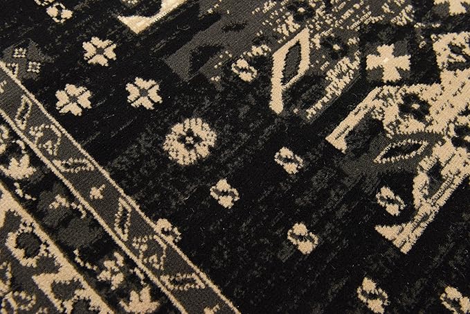 Unique Loom Taftan Collection Border Geometric Tribal Inspired Design Area Rug (4' 0 x 6' 0 Rectangular, Black/ Gray)