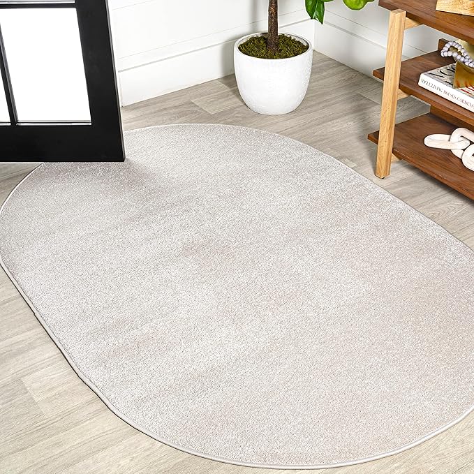 JONATHAN Y Haze Solid Low-Pile Ivory 4x6 Oval Indoor Area Rug, Coastal,Bohemian,Minimalist,Classic, Easy-Cleaning for Living Room,Bedroom,Kitchen,Pet Friendly,Non-Shedding (SEU100D-4OV)