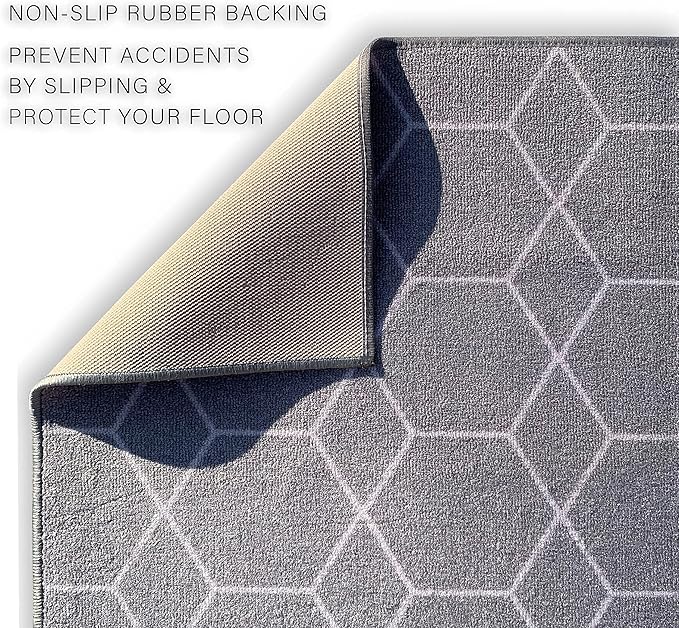 Custom Made Runner Rug for Kitchen Foyer Hallway Entry Choose Your Length Size 26 Inch Wide Geometric Lattice Design Grey Color (3 feet x 26 inch)