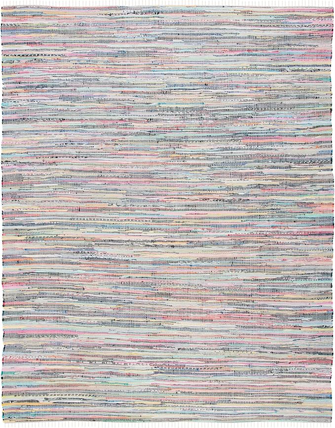 SAFAVIEH Rag Rug Collection Area Rug - 8' x 10', Grey & Multi, Handmade Boho Stripe Cotton, Ideal for High Traffic Areas in Living Room, Bedroom (RAR121M)
