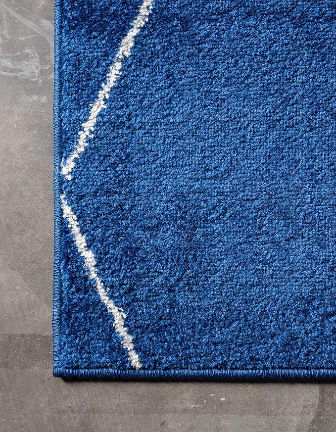 Unique Loom Trellis Frieze Collection Area Rug - Geometric (2' x 6' 1" Runner, Navy Blue/ Ivory)