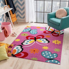 Well Woven Modern Rug Daisy Butterflies Pink 3'3'' x 5' Accent Entry Way Bright Kids Room Kitchn Bedroom Carpet Bathroom Soft Durable Area Rug